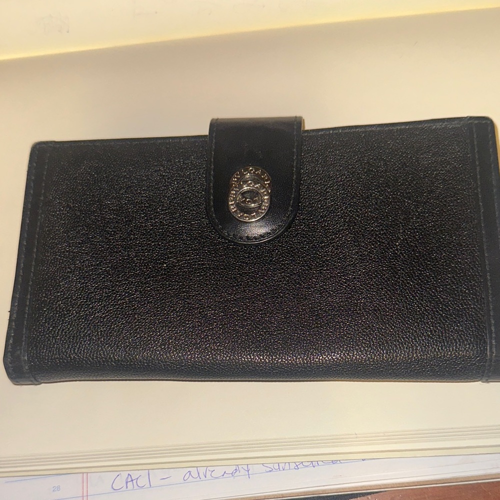 Bulgari long Black Wallet bifold  gorgeous leather with Silver Clasp EUC